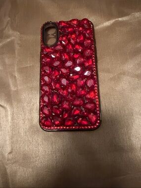 Red Crystal Embellished Phone Case - Red